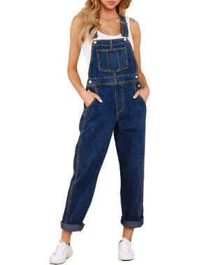 Women's Nightfall Blue Loose Fit Jean Denim Bib Jumpsuit Stretch Overall Pants
